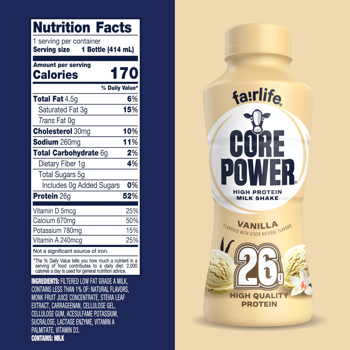 Core Power Protein Shake, Chocolate, 26g Bottle, 14oz, 12 Pack