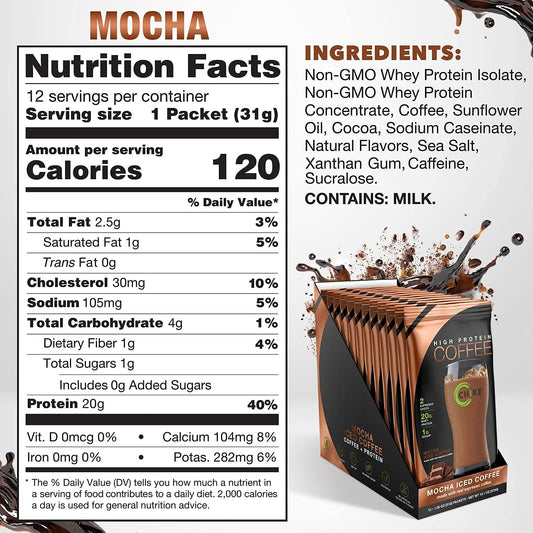 Chike High Protein Iced Coffee, 12 Single Serving Packets (Mocha)