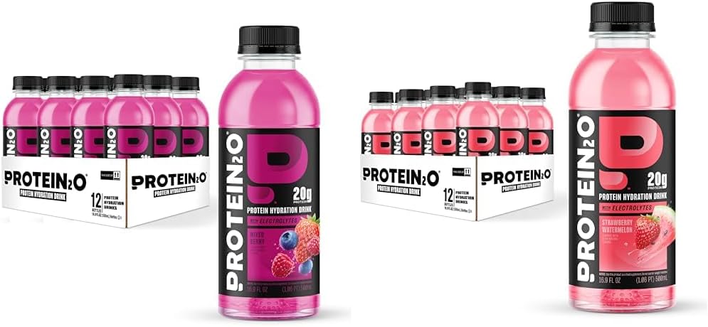 Protein2o Hydration Drink - 2-in-1 Liquid Clear Whey Protein Isolate and Electrolyte Drink - 20g Protein, Vitamins B5, B6 - Post-Workout Recovery - 16.9 Fl Oz - 12 Count Mixed Berry