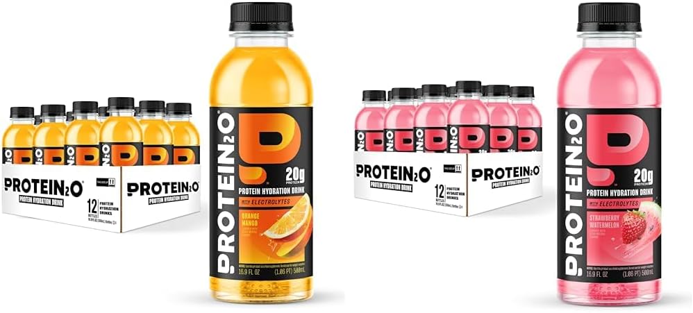 Protein2o Hydration Drink - 2-in-1 Liquid Clear Whey Protein Isolate and Electrolyte Drink - 20g Protein, Vitamins B5, B6 - Post-Workout Recovery - 16.9 Fl Oz - 12 Count Mixed Berry