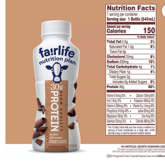 Baxter Expresss Fa!rlife Chocolate Nutrition Plan 30 g Protein Shakes - 12 pack, Lactose-Free 11.5 fl., oz. Bottles