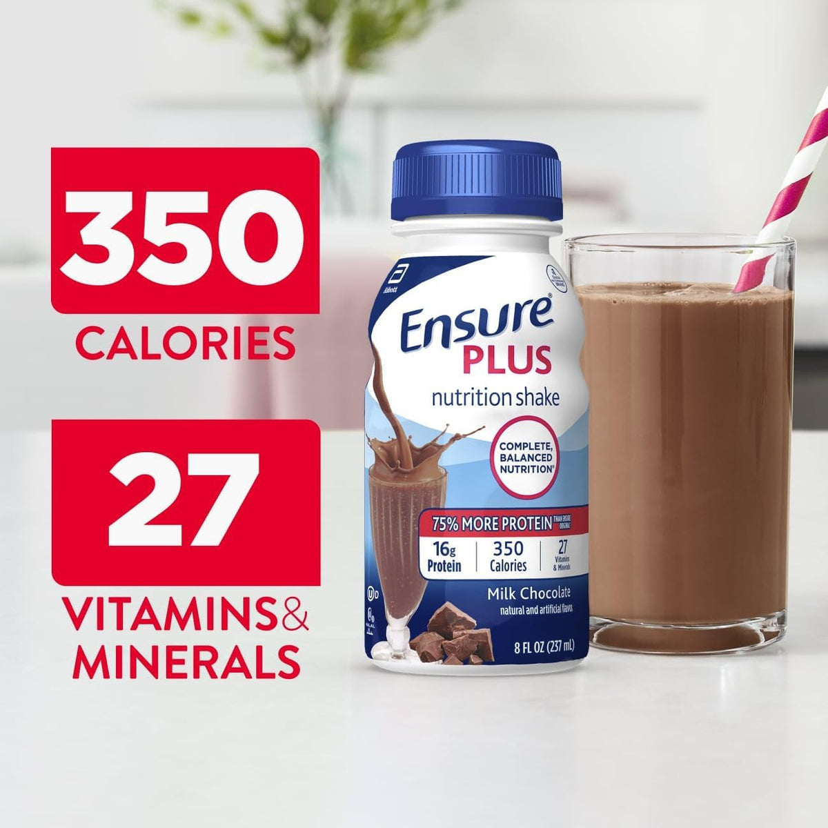 Ensure Plus Milk Chocolate Nutrition Shake, 24 Pack