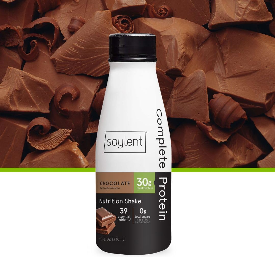 Soylent Complete Protein Shake, Chocolate, 30g Protein, Vegan, Dairy Free and 0g Sugar, Ready to Drink Protein Drinks, 11oz (12 Pack)