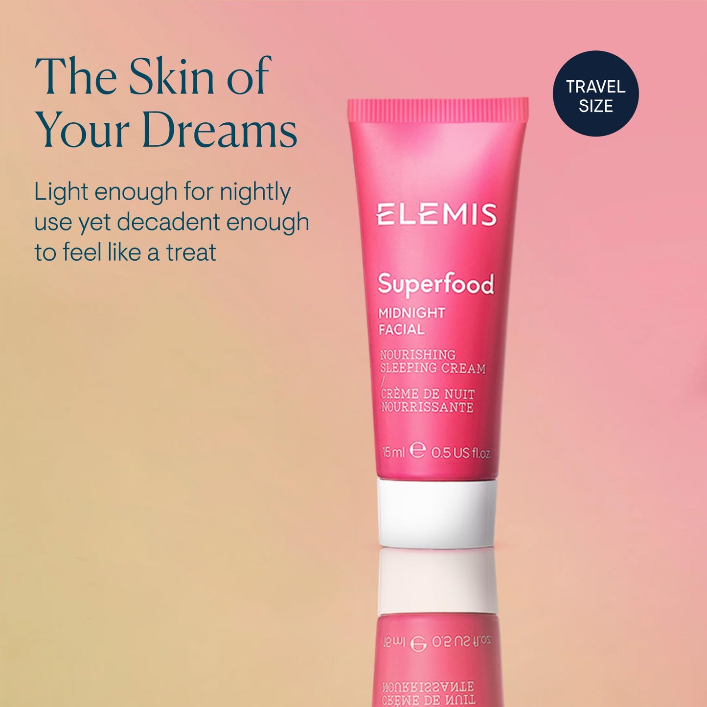 ELEMIS Superfood Midnight Facial - Lightweight Overnight Facial Cream, Prebiotic-Infused Hydrating Gel, Camu Camu Moisturizer, Omega Rich Night Cream -Travel Size, 15ml