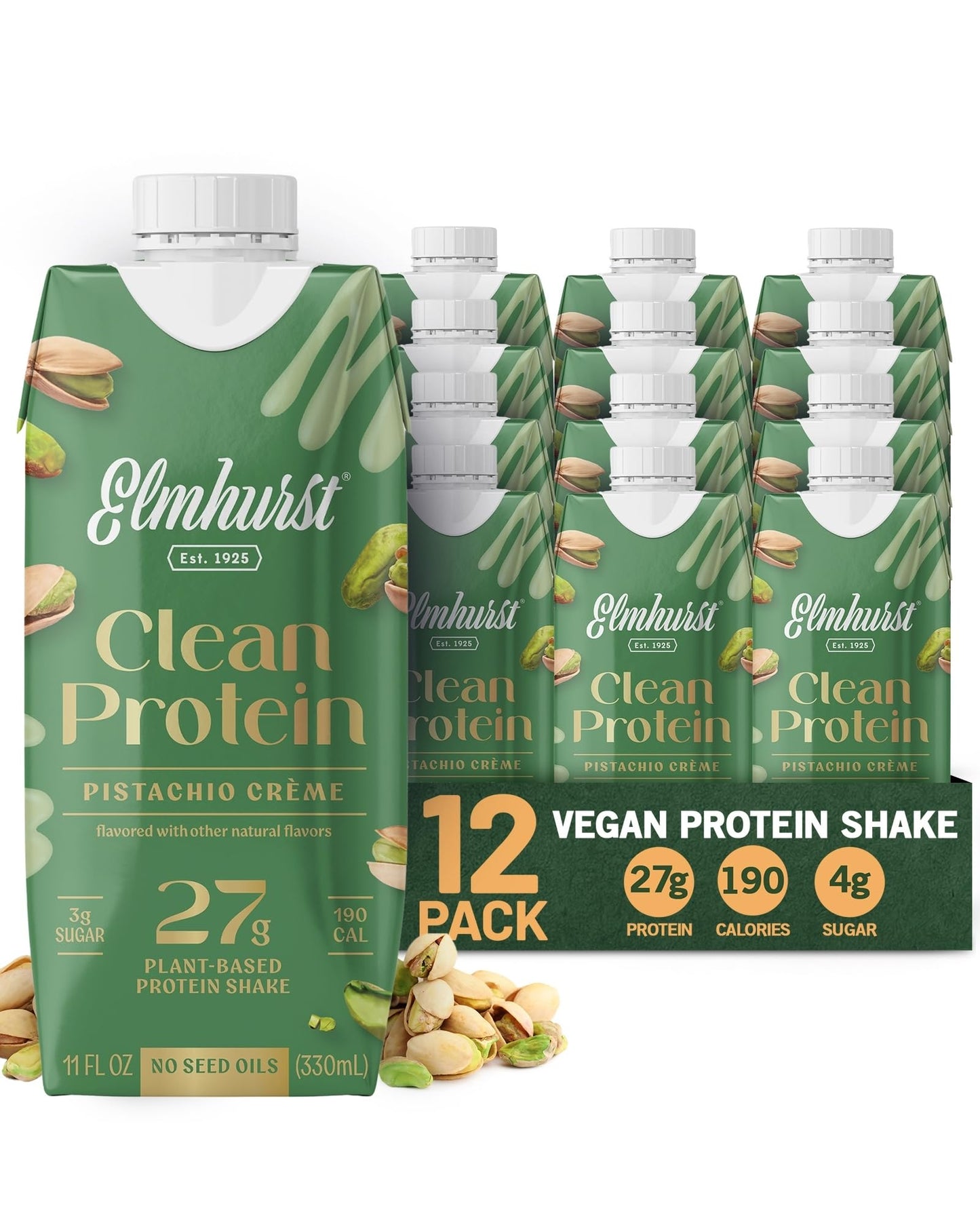 Elmhurst 1925 Sea Salt Chocolate Vegan Protein Shakes, 11 Ounce (12-Pack)