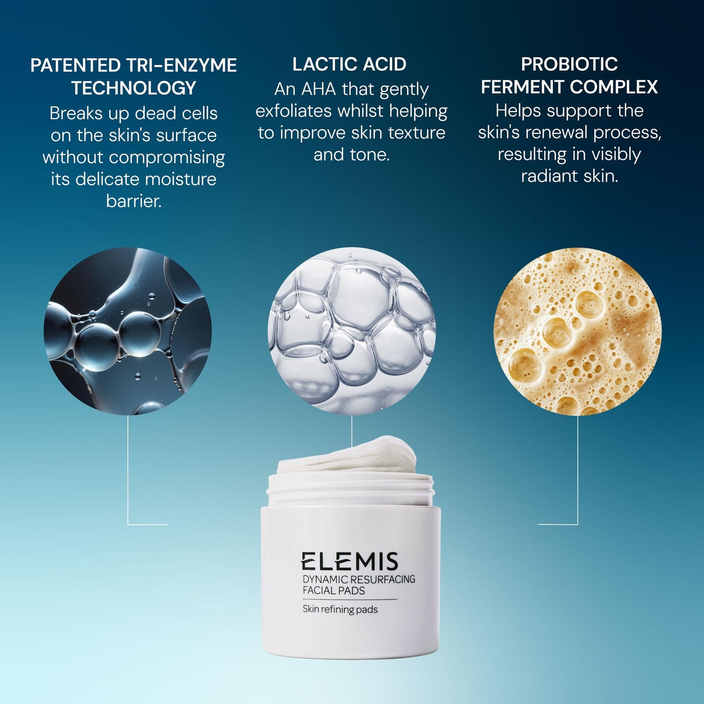 ELEMIS Dynamic Resurfacing Facial Pads - Blackhead Refining Treatment - Gentle Daily Skin Resurfacer - Lactic Acid, Tri-Enzyme - 60-Count Jar