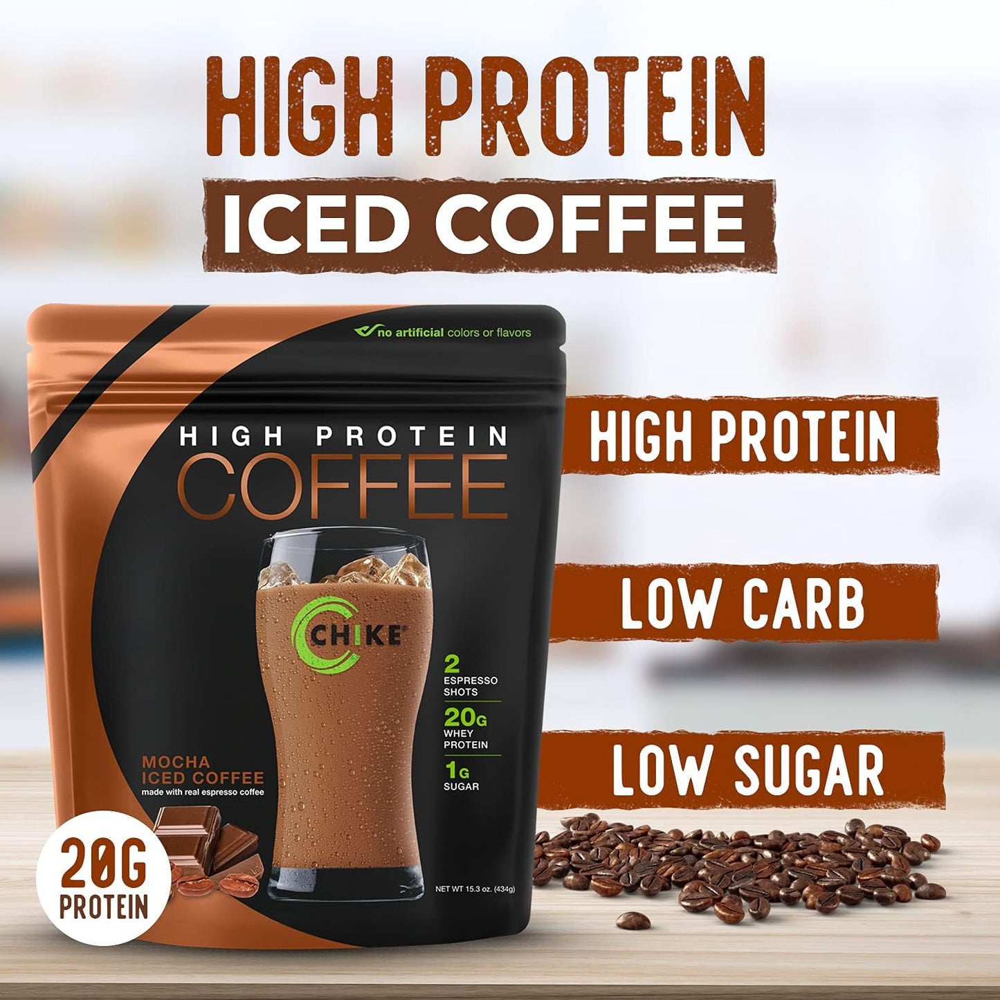 Chike High Protein Iced Coffee, 12 Single Serving Packets (Mocha)