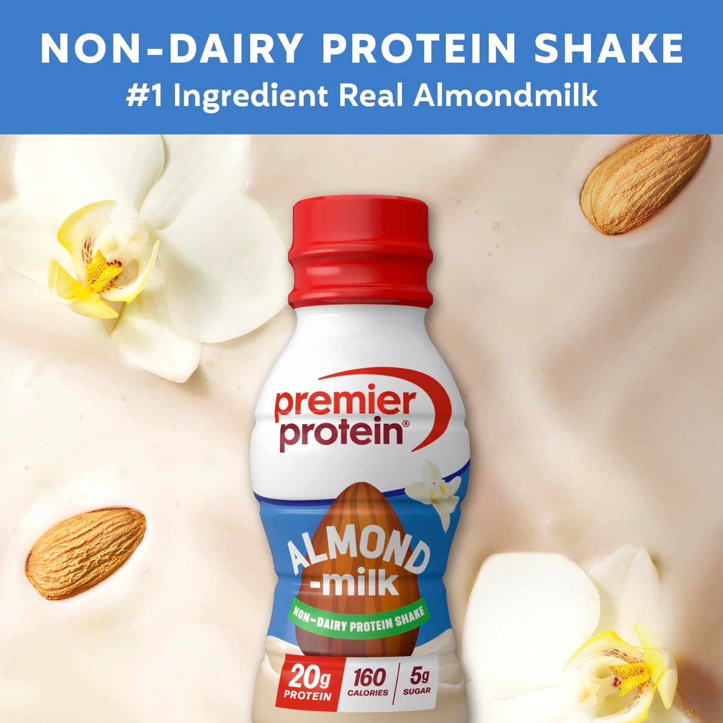 Premier Protein Non-Dairy Almondmilk Protein Shake, 20g, Chocolate, 12 Pack