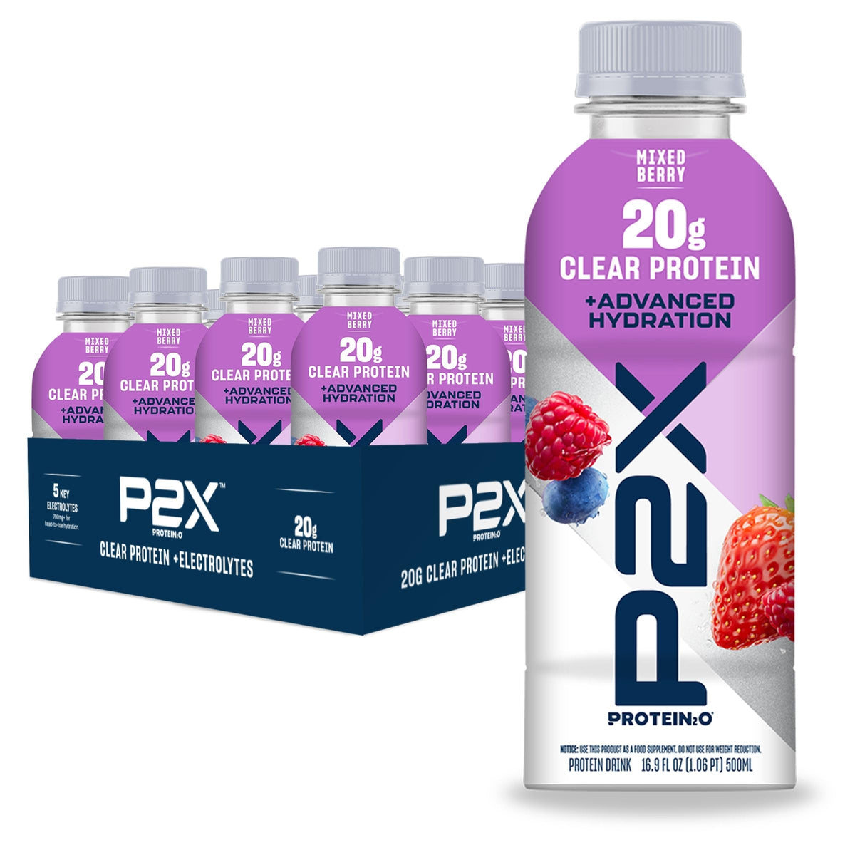 Protein2o P2X Advanced Hydration 20g Clear Protein Drink, 710mg of Electrolytes, 0g of Sugar - Post-Workout Recovery - 16.9 Fl Oz - 12 Count Strawberry Watermelon