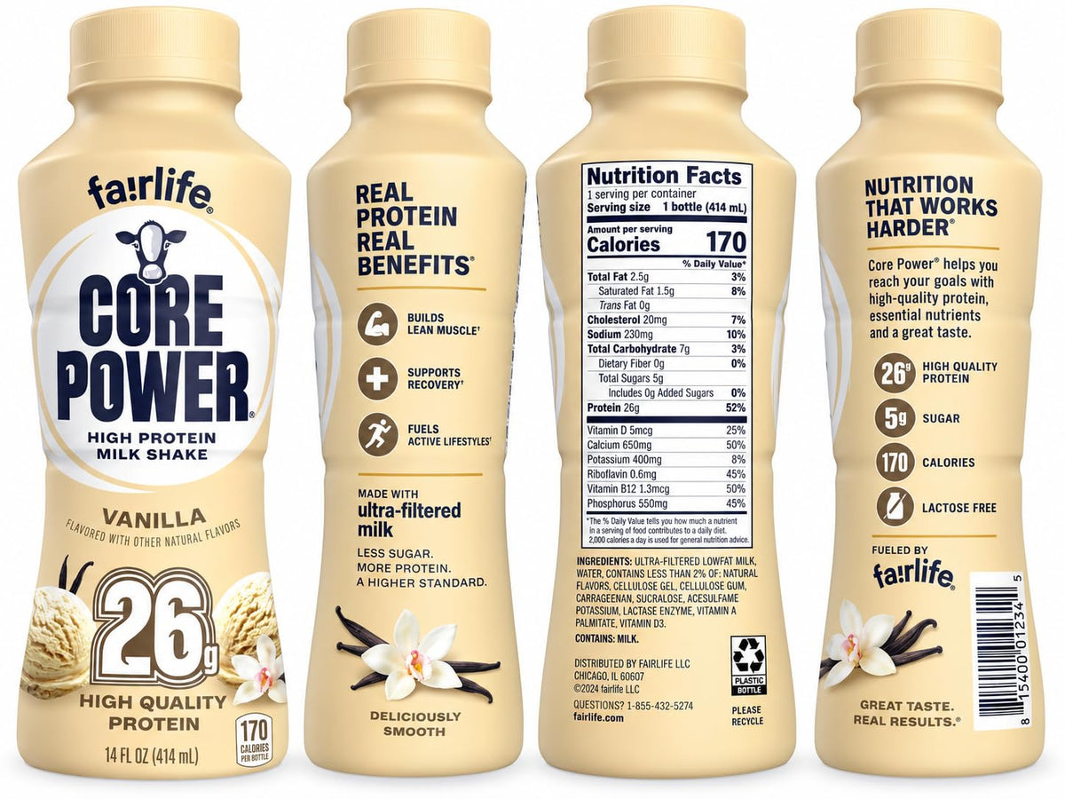 SUPERFOCUS Core Power Fa!rlife 26g Protein Milk Shakes, Ready To Drink for Workout Recovery Liquid, Vanilla, 14 Fl Oz Bottle, kosher (Pack of 12)