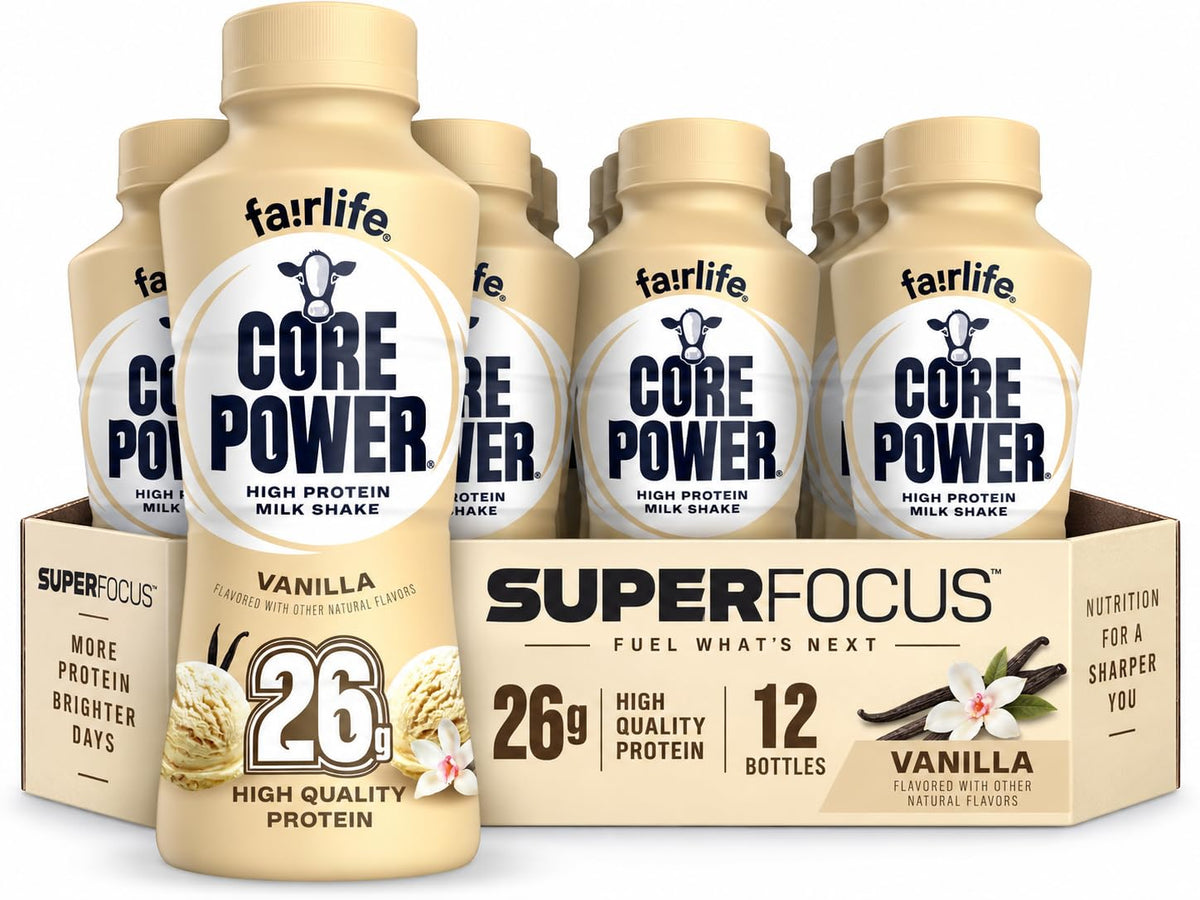 SUPERFOCUS Core Power Fa!rlife 26g Protein Milk Shakes, Ready To Drink for Workout Recovery Liquid, Vanilla, 14 Fl Oz Bottle, kosher (Pack of 12)