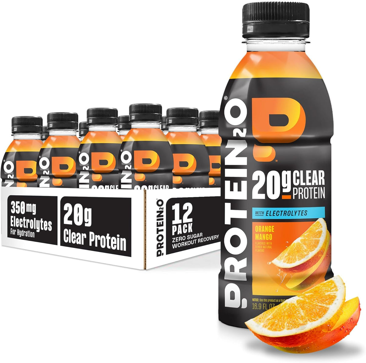 Protein2o Hydration Drink - 2-in-1 Liquid Clear Whey Protein Isolate and Electrolyte Drink - 20g Protein, Vitamins B5, B6 - Post-Workout Recovery - 16.9 Fl Oz - 12 Count Mixed Berry