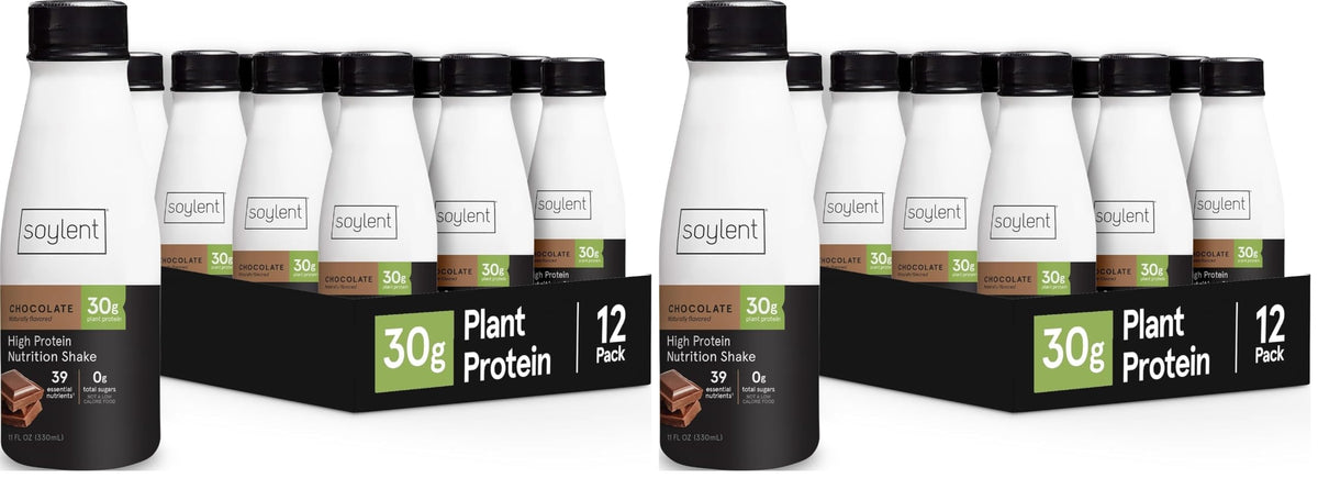 Soylent Complete Protein Shake, Chocolate, 30g Protein, Vegan, Dairy Free and 0g Sugar, Ready to Drink Protein Drinks, 11oz (12 Pack)