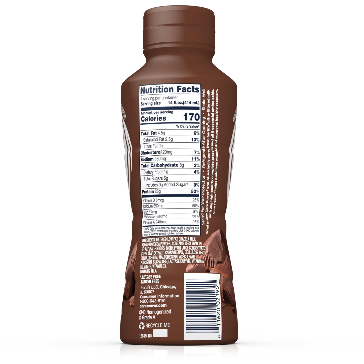 Core Power Protein Shake, Chocolate, 26g Bottle, 14oz, 12 Pack