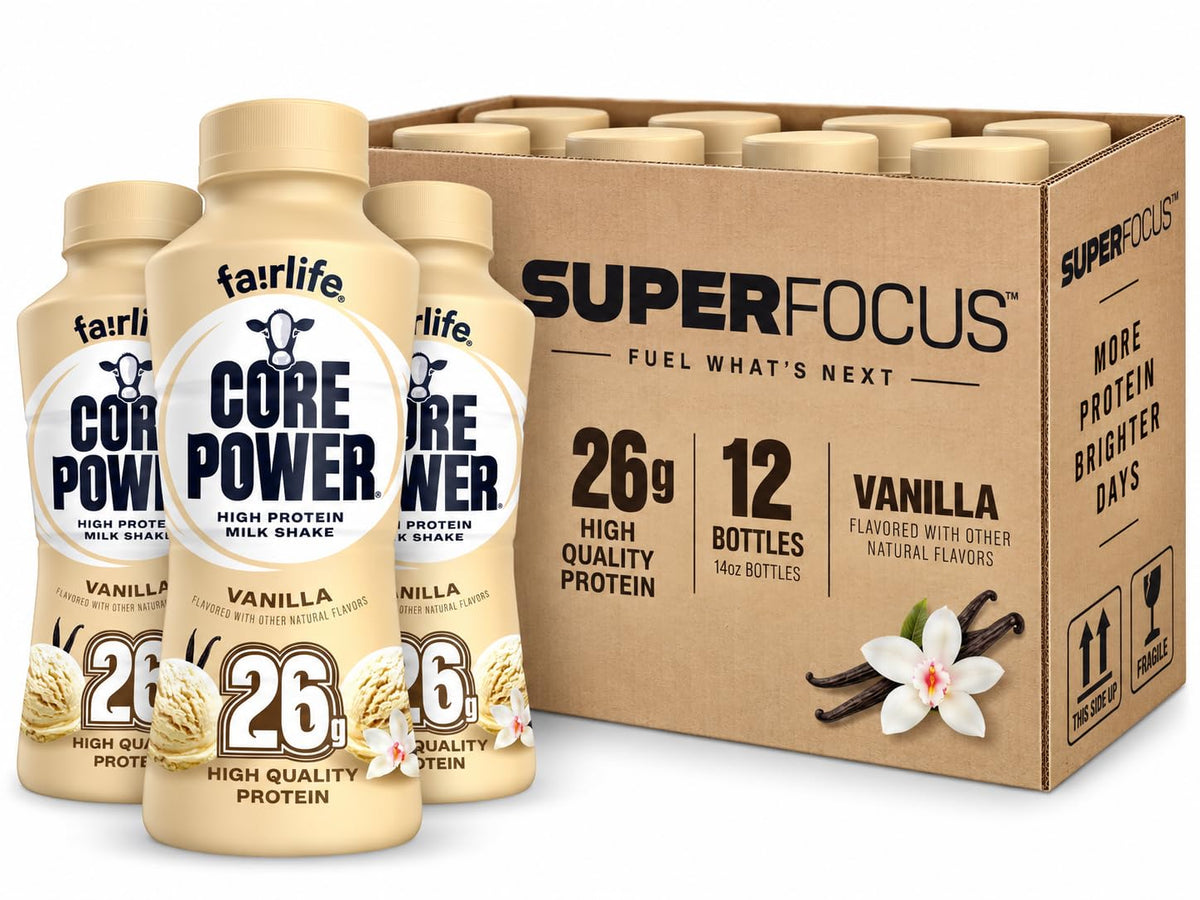 SUPERFOCUS Core Power Fa!rlife 26g Protein Milk Shakes, Ready To Drink for Workout Recovery Liquid, Vanilla, 14 Fl Oz Bottle, kosher (Pack of 12)