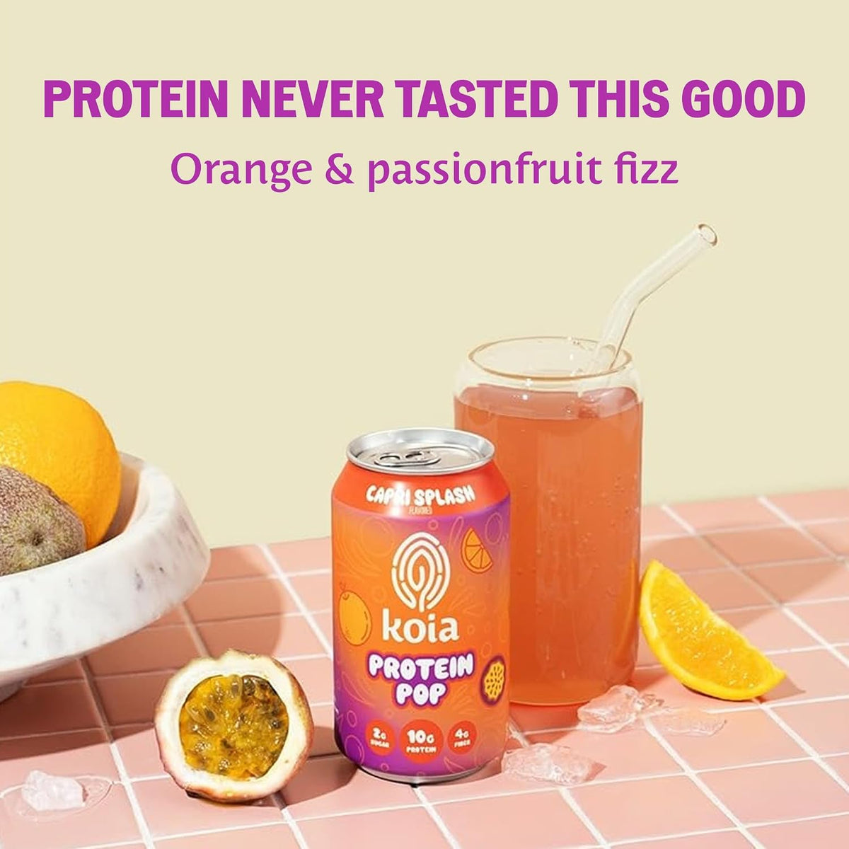 Koia Protein Pop, Clear, Plant-Based Protein, Capri Splash
