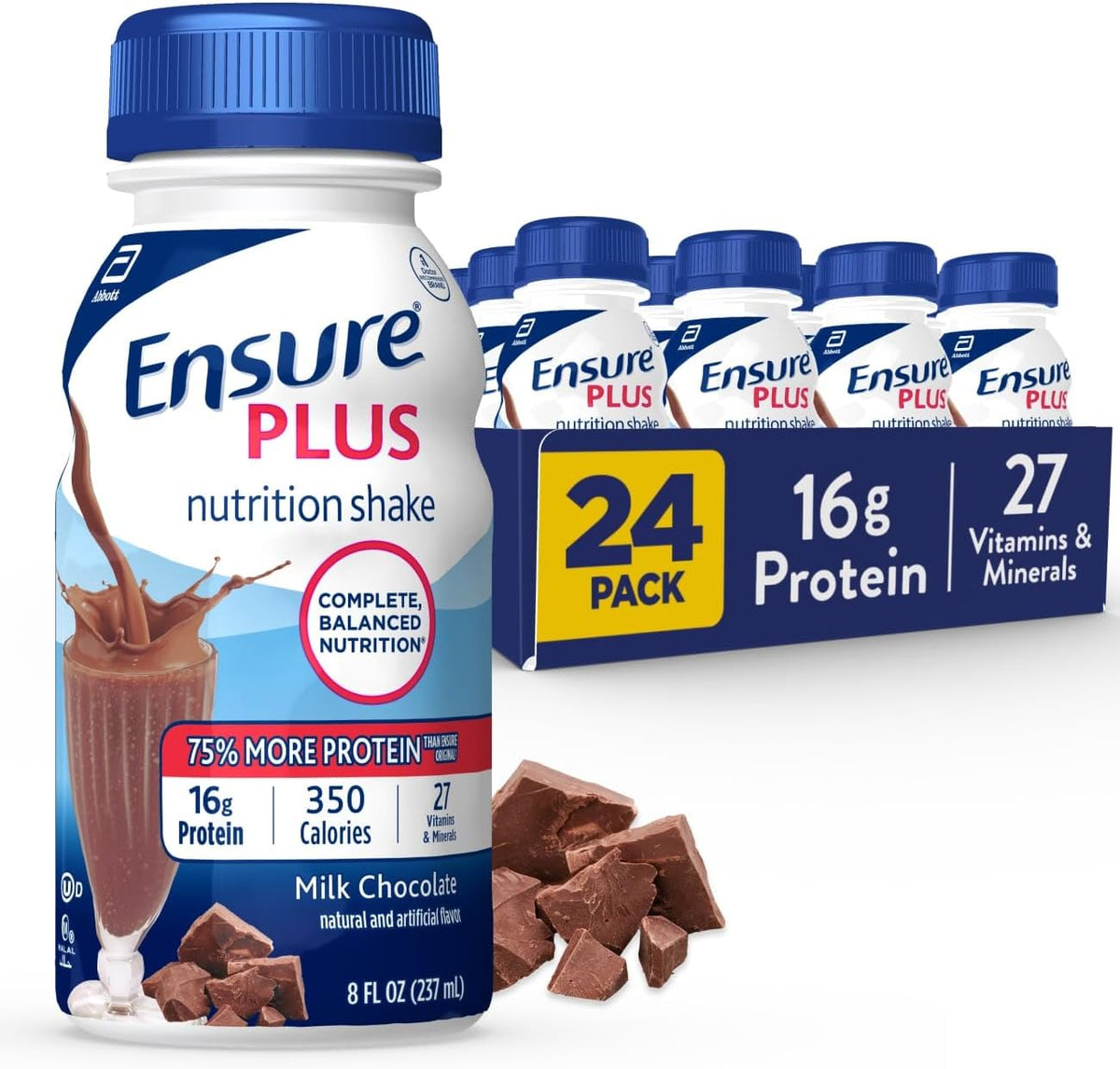 Ensure Plus Milk Chocolate Nutrition Shake, 24 Pack