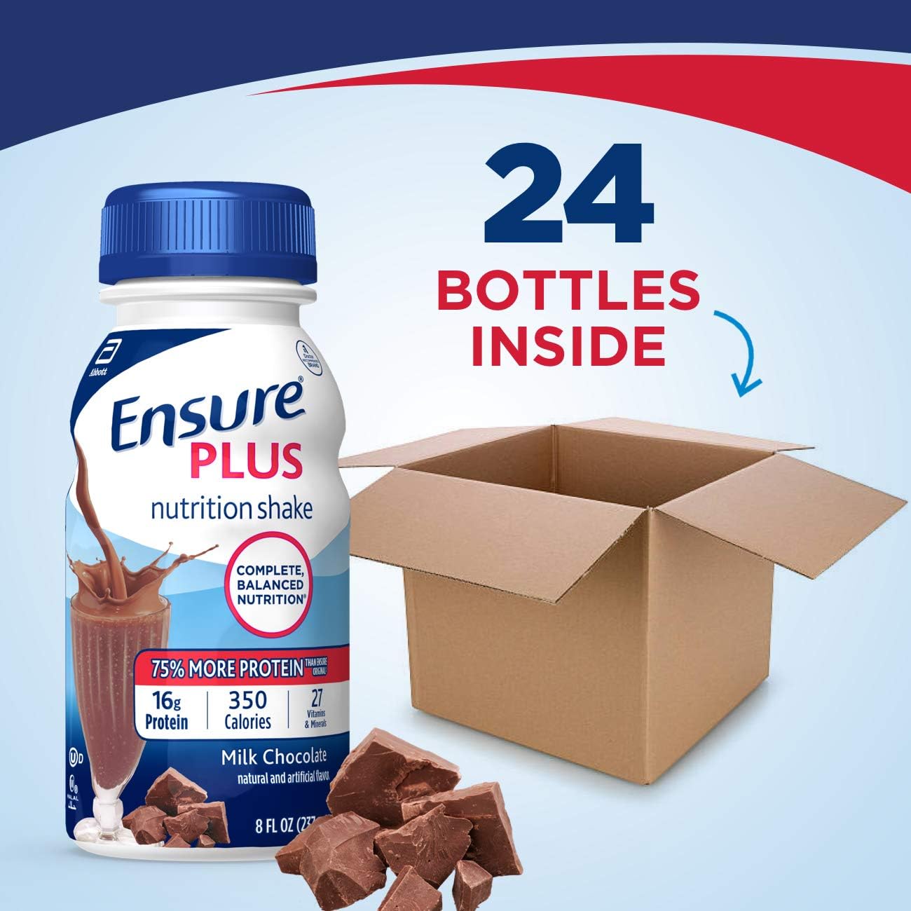 Ensure Plus Milk Chocolate Nutrition Shake, 24 Pack