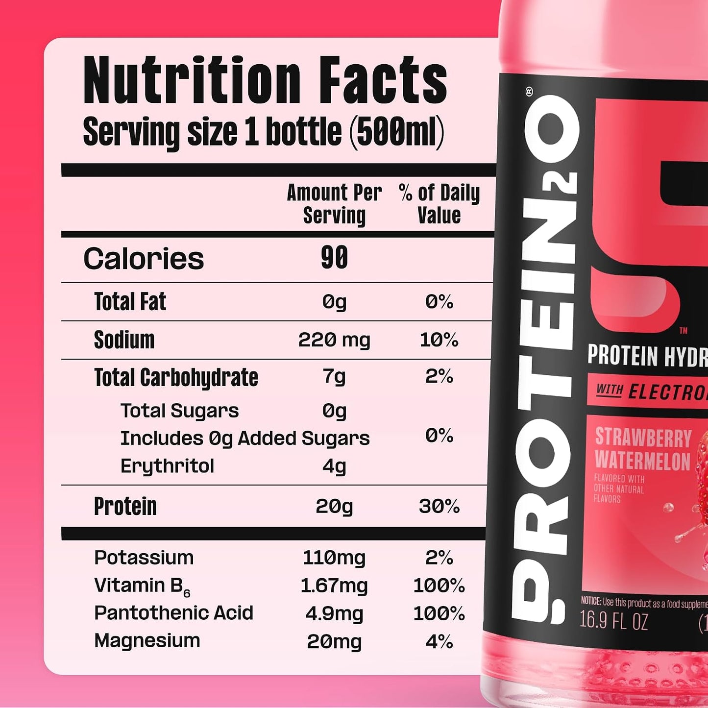Protein2o Hydration Drink - 2-in-1 Liquid Clear Whey Protein Isolate and Electrolyte Drink - 20g Protein, Vitamins B5, B6 - Post-Workout Recovery - 16.9 Fl Oz - 12 Count Mixed Berry
