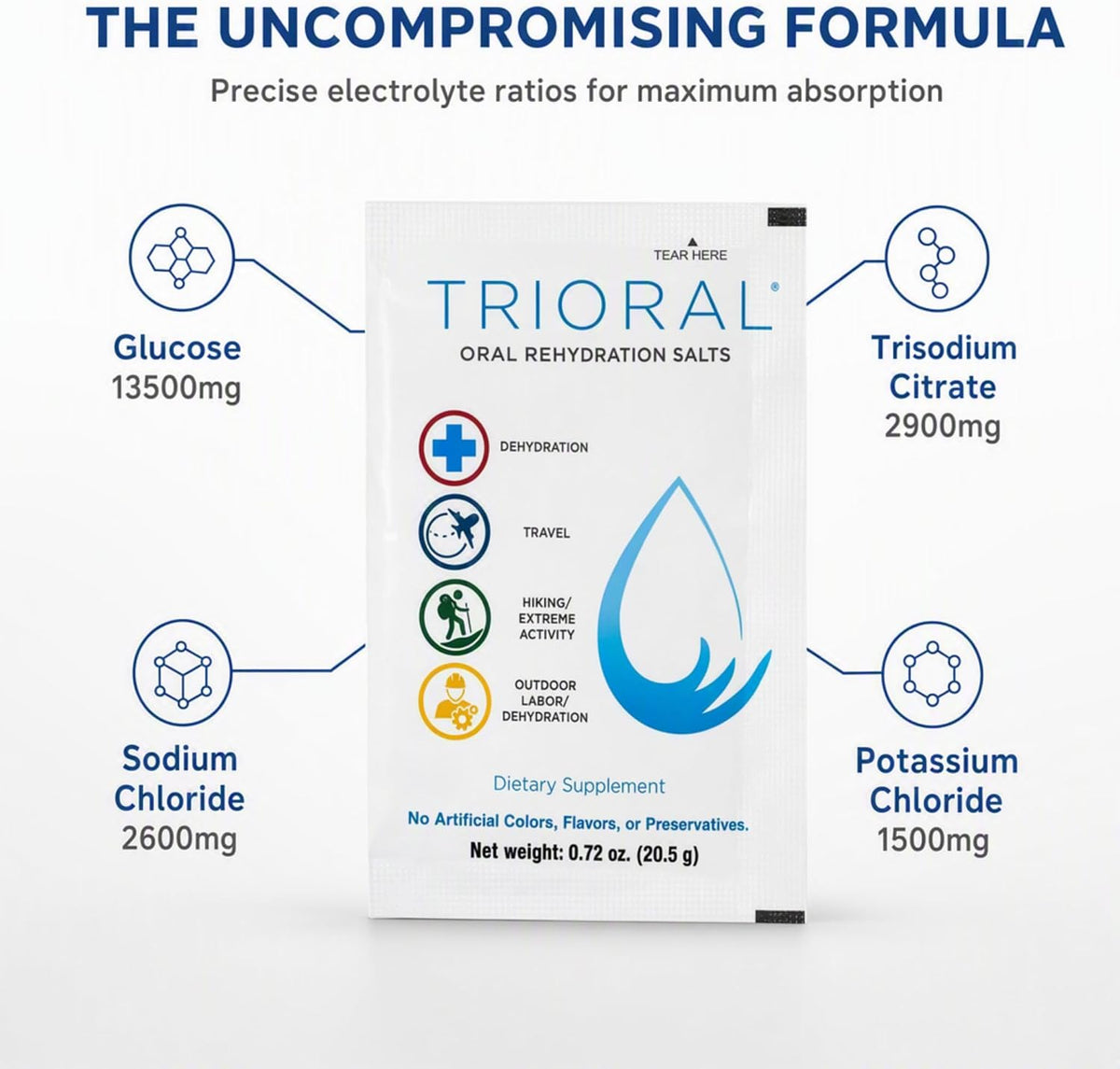TRIORAL Electrolyte Powder Oral Rehydration Salts, 100 Drink Packets