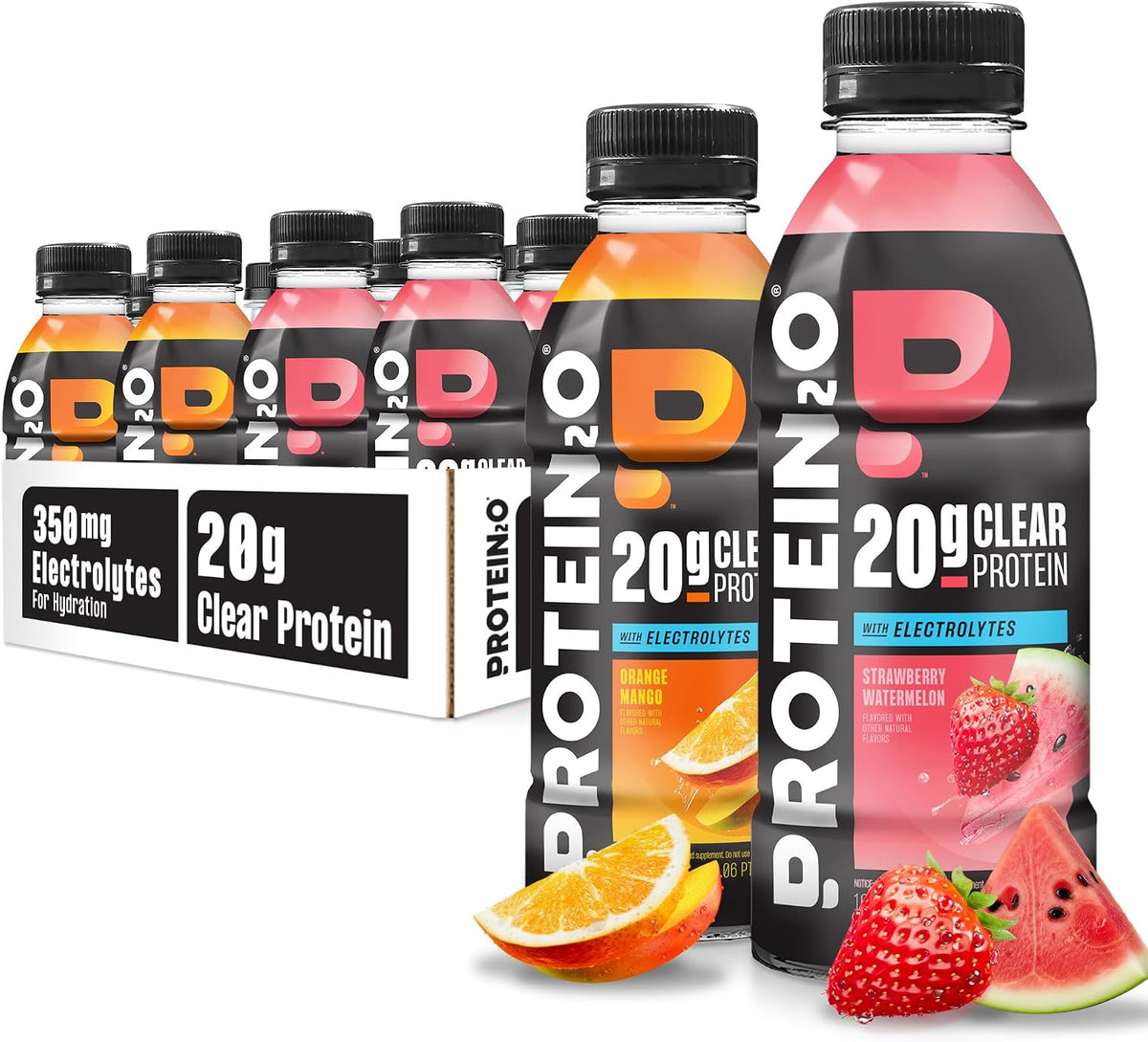 Protein2o Hydration Drink - 2-in-1 Liquid Clear Whey Protein Isolate and Electrolyte Drink - 20g Protein, Vitamins B5, B6 - Post-Workout Recovery - 16.9 Fl Oz - 12 Count Mixed Berry