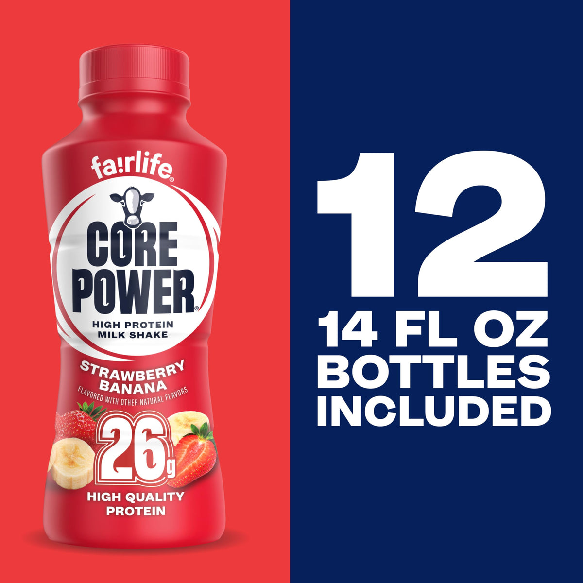 Core Power Protein Shake, Chocolate, 26g Bottle, 14oz, 12 Pack