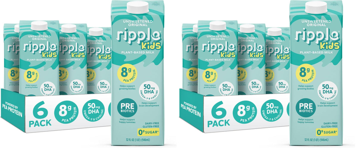 Ripple Kids Original Plant-Based Milk, 32 Fl Oz Cartons (Pack of 6)