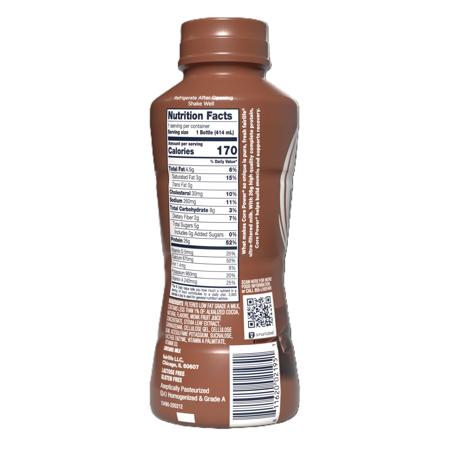 Core Power Protein Shake, Chocolate, 26g Bottle, 14oz, 12 Pack