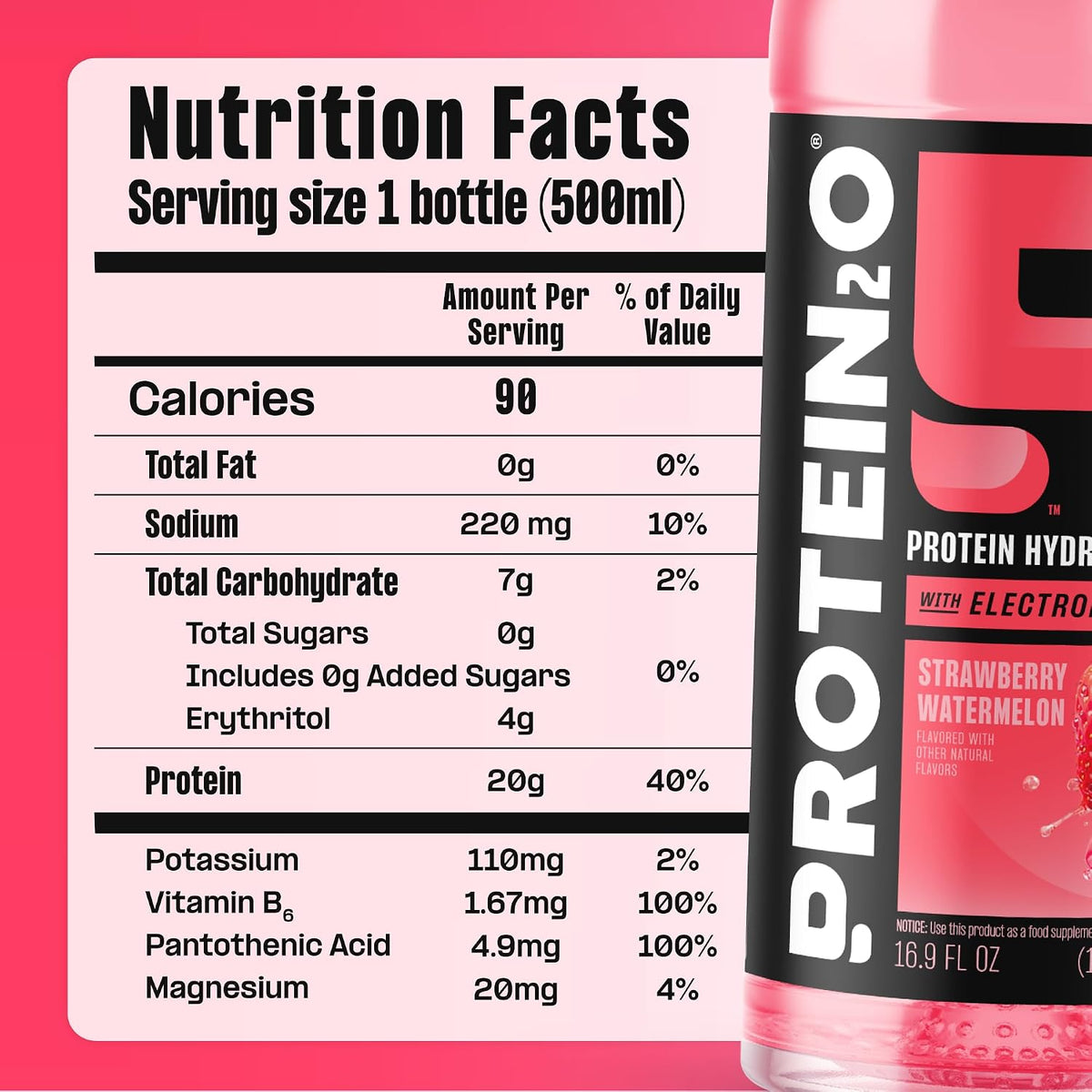 Protein2o Hydration Drink - 2-in-1 Liquid Clear Whey Protein Isolate and Electrolyte Drink - 20g Protein, Vitamins B5, B6 - Post-Workout Recovery - 16.9 Fl Oz - 12 Count Mixed Berry