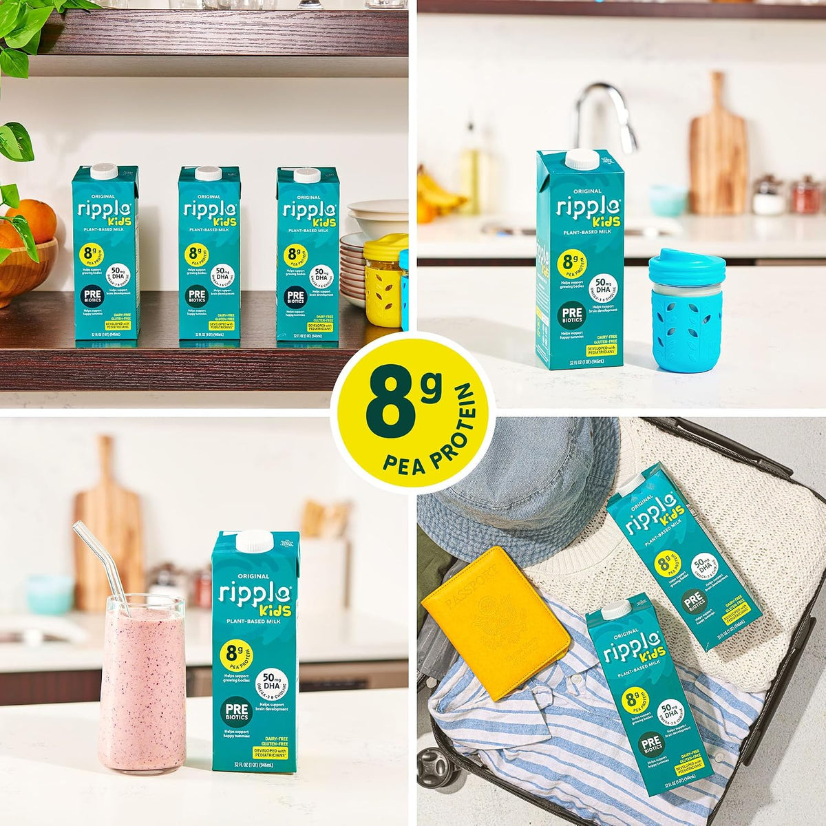Ripple Kids Original Plant-Based Milk, 32 Fl Oz Cartons (Pack of 6)