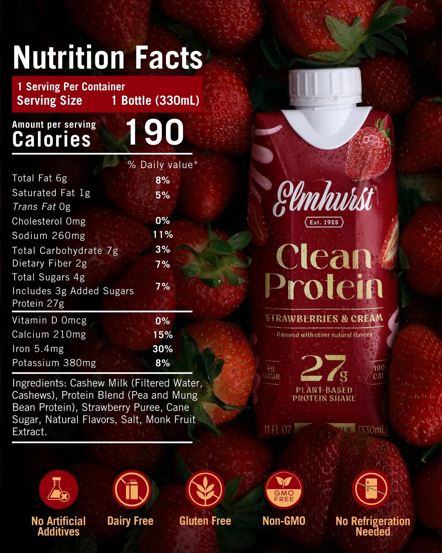 Elmhurst 1925 Sea Salt Chocolate Vegan Protein Shakes, 11 Ounce (12-Pack)