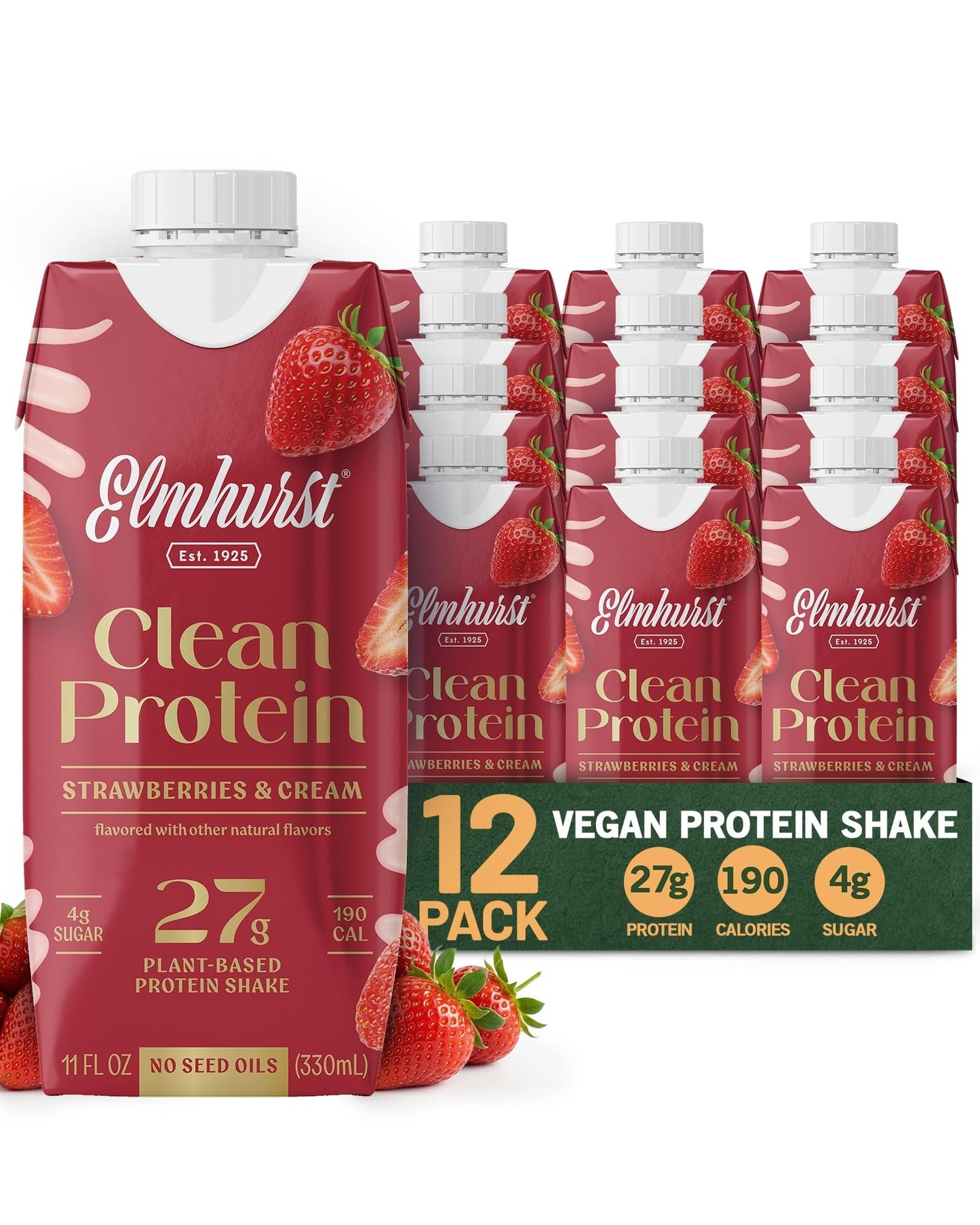 Elmhurst 1925 Sea Salt Chocolate Vegan Protein Shakes, 11 Ounce (12-Pack)