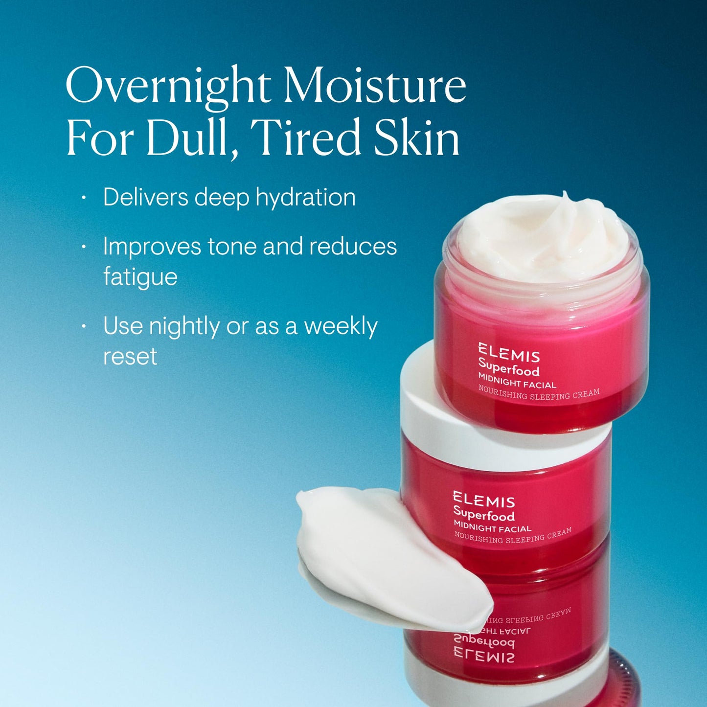 ELEMIS Superfood Midnight Facial - Lightweight Overnight Facial Cream, Prebiotic-Infused Hydrating Gel, Camu Camu Moisturizer, Omega Rich Night Cream - 50ml