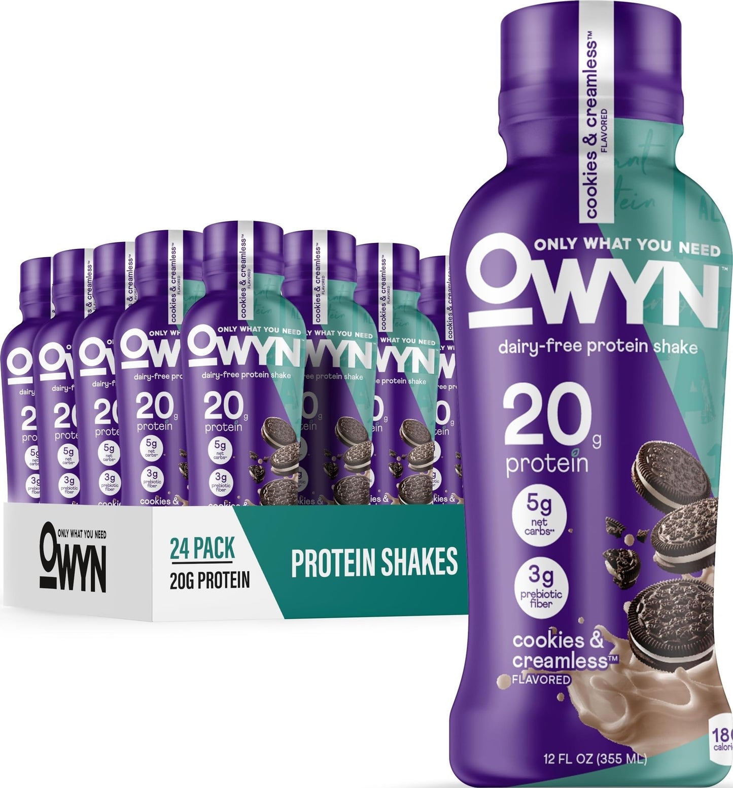 OWYN Only What You Need 20g Protein Shake Variety Pack, Dairy Free, 12 Ct | Strawberry Banana, Dark Chocolate, Smooth Vanilla, 20g Protein, 4g Sugar, Plant Protein, Gluten Free, 12fl oz Bottles