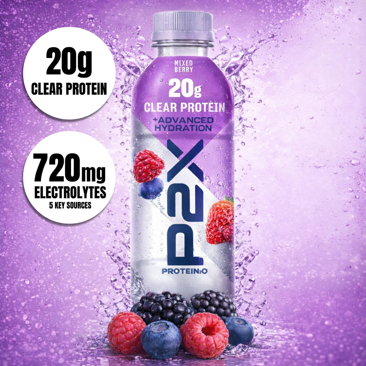 Protein2o P2X Advanced Hydration 20g Clear Protein Drink, 710mg of Electrolytes, 0g of Sugar - Post-Workout Recovery - 16.9 Fl Oz - 12 Count Strawberry Watermelon