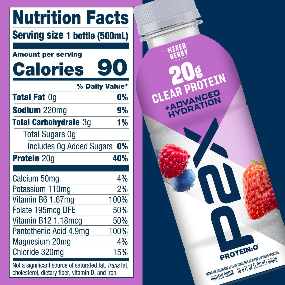 Protein2o P2X Advanced Hydration 20g Clear Protein Drink, 710mg of Electrolytes, 0g of Sugar - Post-Workout Recovery - 16.9 Fl Oz - 12 Count Strawberry Watermelon