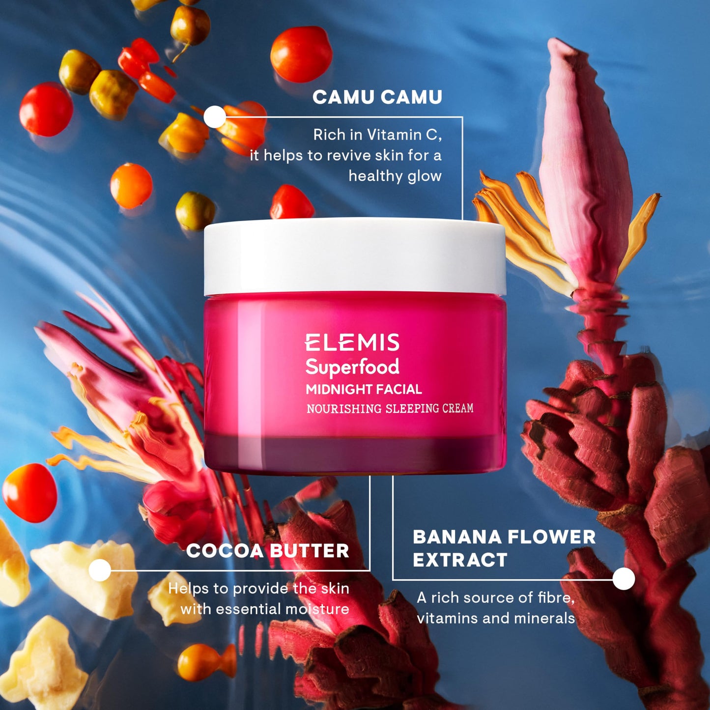 ELEMIS Superfood Midnight Facial - Lightweight Overnight Facial Cream, Prebiotic-Infused Hydrating Gel, Camu Camu Moisturizer, Omega Rich Night Cream - 50ml