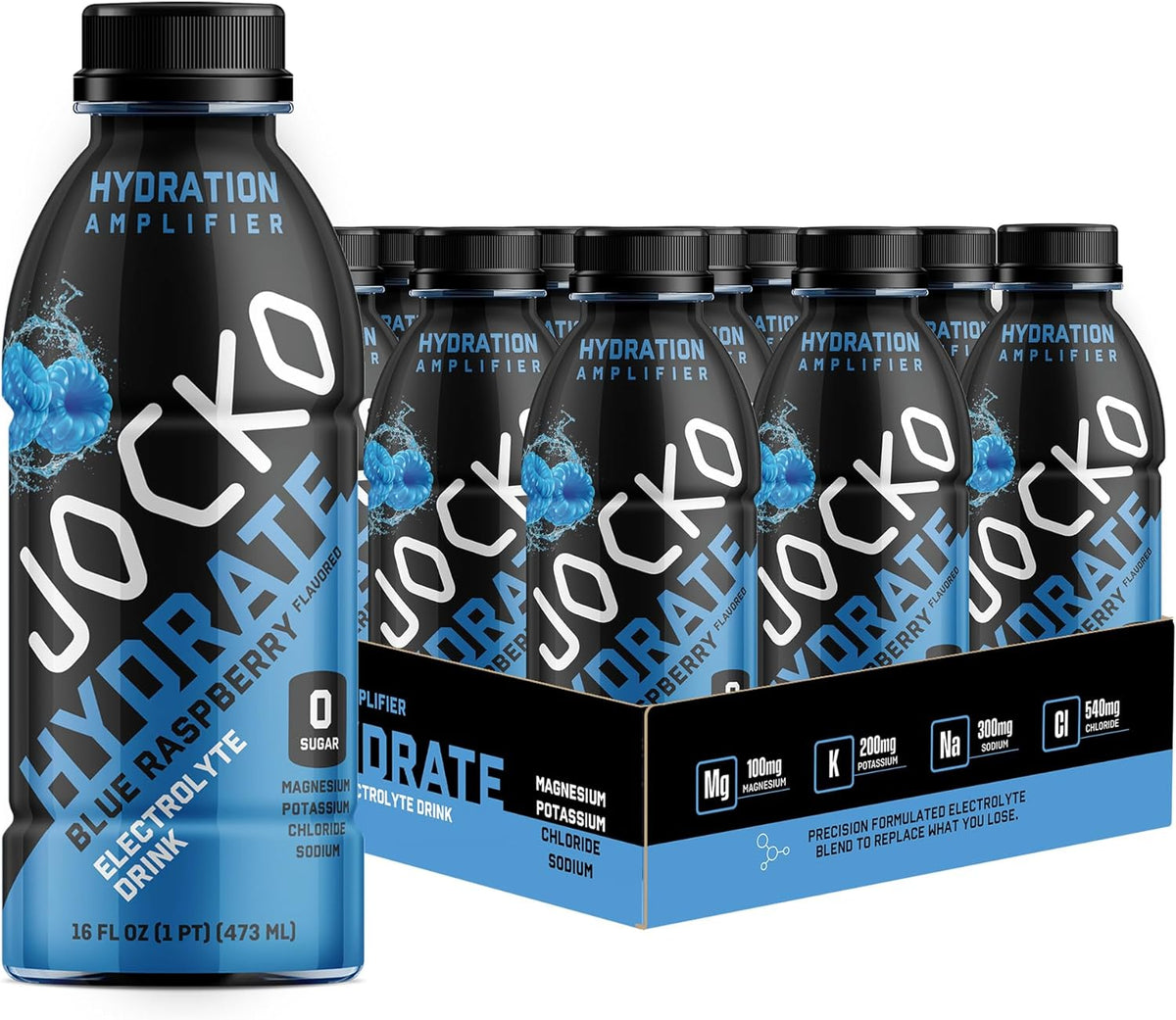 Jocko Fuel Hydrate Electrolytes Drink, Blue Raspberry, 16 oz | 12 Pack