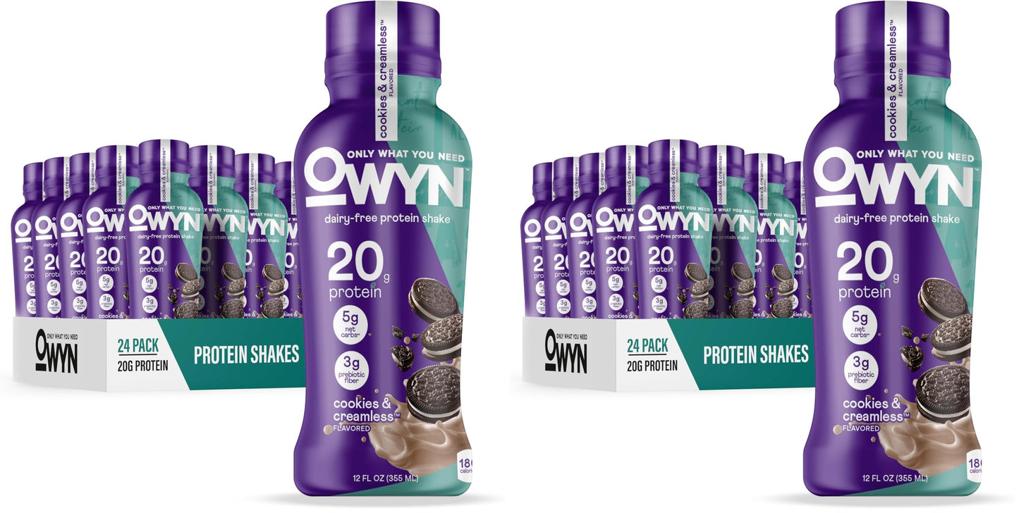 OWYN Only What You Need 20g Protein Shake Variety Pack, Dairy Free, 12 Ct | Strawberry Banana, Dark Chocolate, Smooth Vanilla, 20g Protein, 4g Sugar, Plant Protein, Gluten Free, 12fl oz Bottles