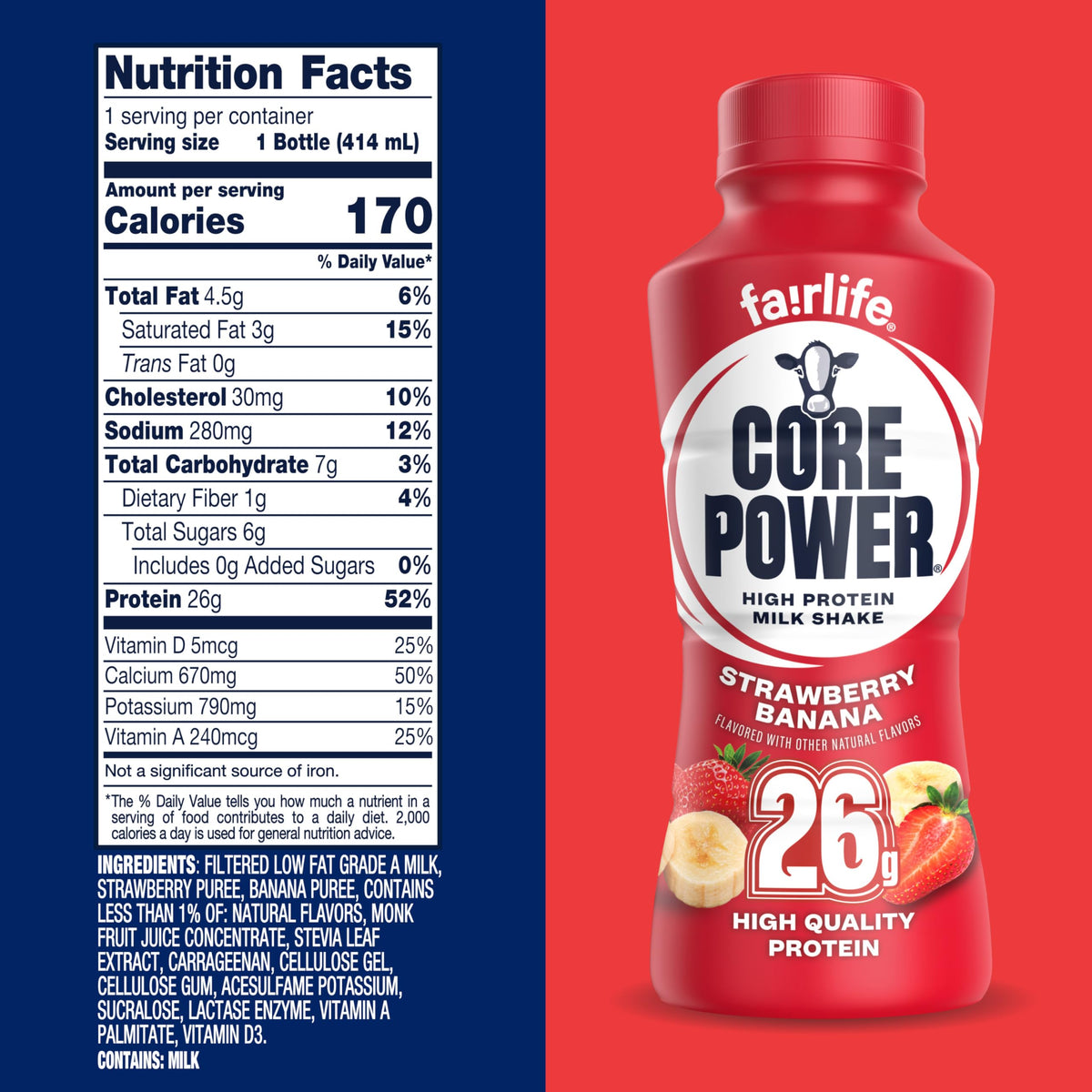 Core Power Protein Shake, Chocolate, 26g Bottle, 14oz, 12 Pack