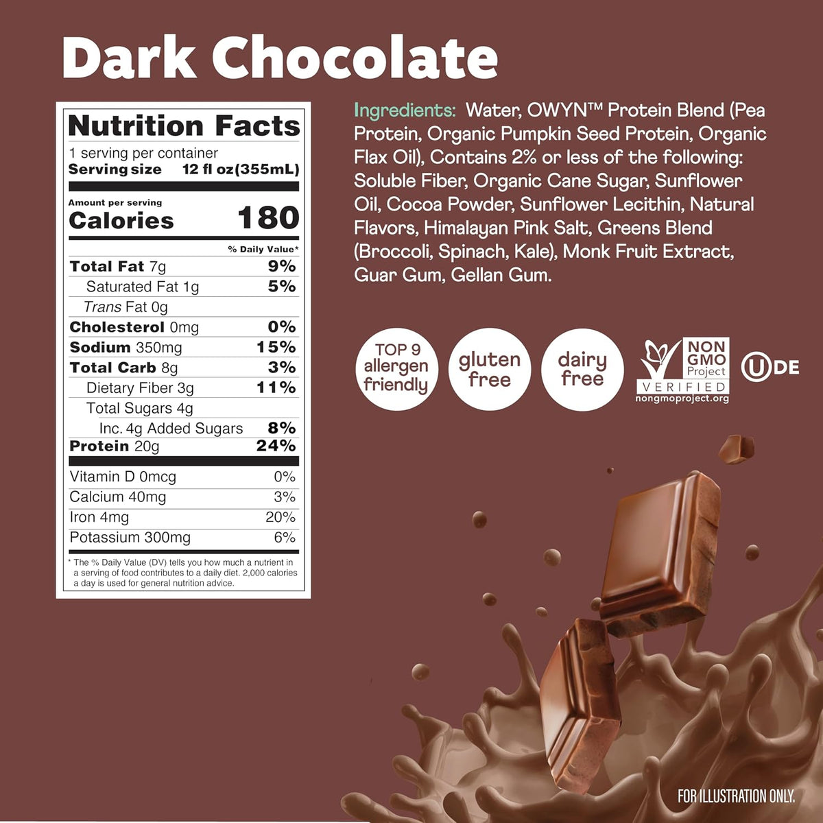 OWYN Only What You Need 20g Protein Shake Variety Pack, Dairy Free, 12 Ct | Strawberry Banana, Dark Chocolate, Smooth Vanilla, 20g Protein, 4g Sugar, Plant Protein, Gluten Free, 12fl oz Bottles